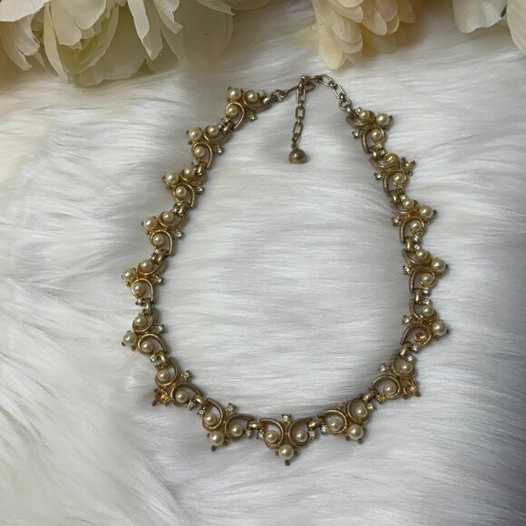 CROWN TRIFARI ALFRED PHILIPPE FAUX PEARL RHINESTONE NECKLACE - Picture 5 of 11
